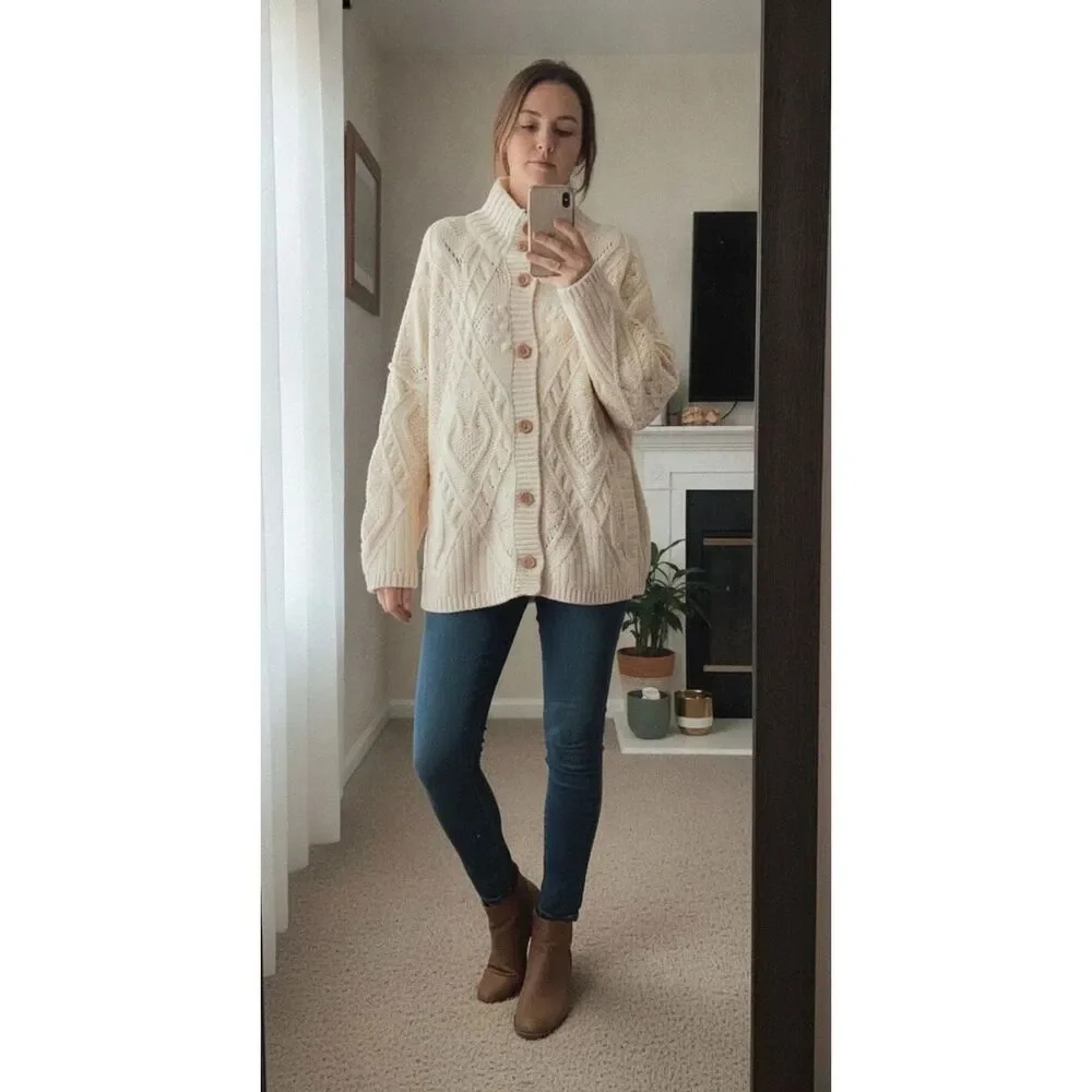 Free People Heart You Cardigan Ivory Button-Up Cardigan Sweater Size Medium